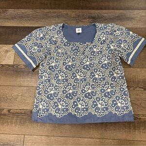 CAbi Blue and White Floral Tee